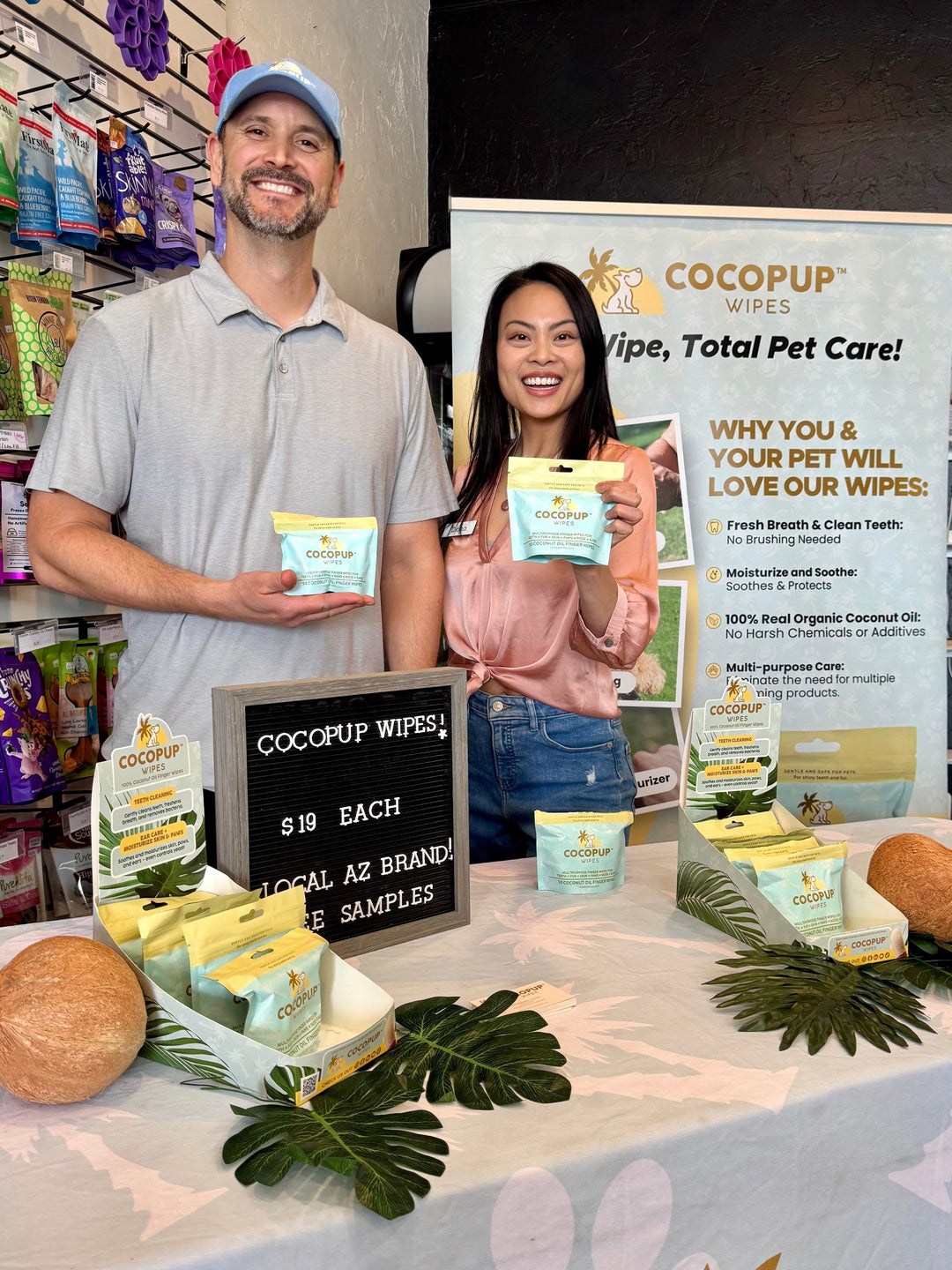 Zach, Cocopup fouunder with Diana, owner of Fetch providing education and in store demo's at Fetch Natural Pet Market, Feb 2026