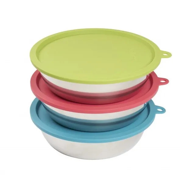 Messy Mutts - Stainless Steel Bowl &amp; Silicone Lid Combo Set 3pk