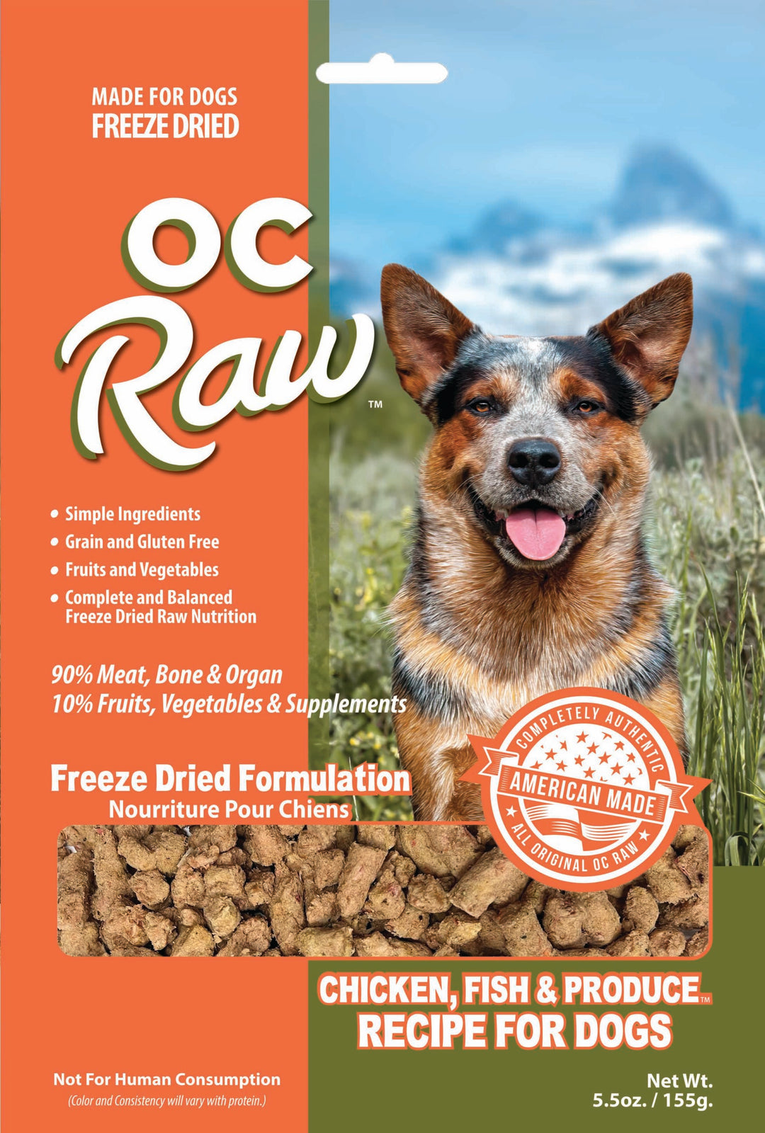 OC Raw Freeze Dried Chicken, Fish, &amp; Produce 5.5oz