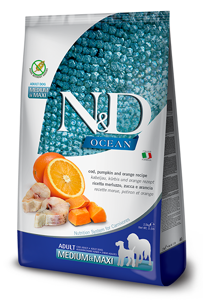 Farmina - N&amp;D Ocean Cod, Pumpkin &amp; Orange Adult Med/Maxi Dog Food