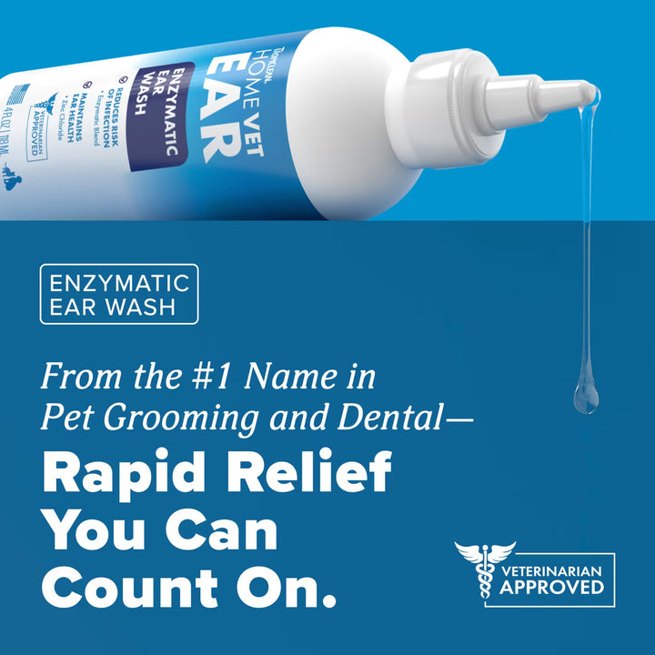 TropiClean HOMEVET Enzymatic Ear Wash 4 OZ for Dogs &amp; Cats