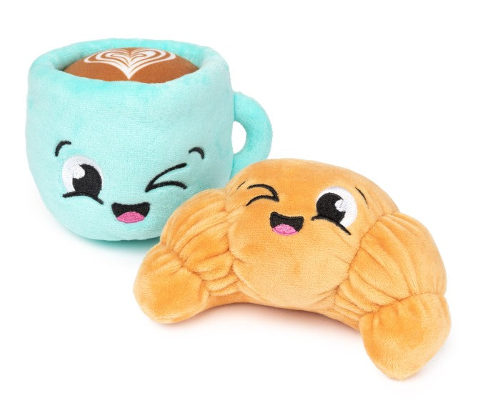 FuzzYard Croissant &amp; Cappuccino Plush Dog Toy 2-Pack - Breakfast Squeaker Set