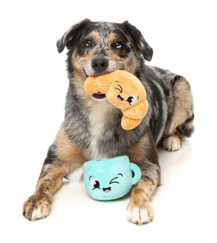 FuzzYard Croissant &amp; Cappuccino Plush Dog Toy 2-Pack - Breakfast Squeaker Set