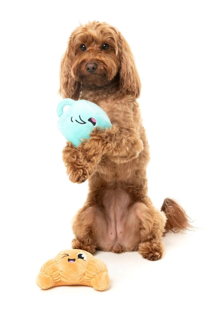 FuzzYard Croissant &amp; Cappuccino Plush Dog Toy 2-Pack - Breakfast Squeaker Set