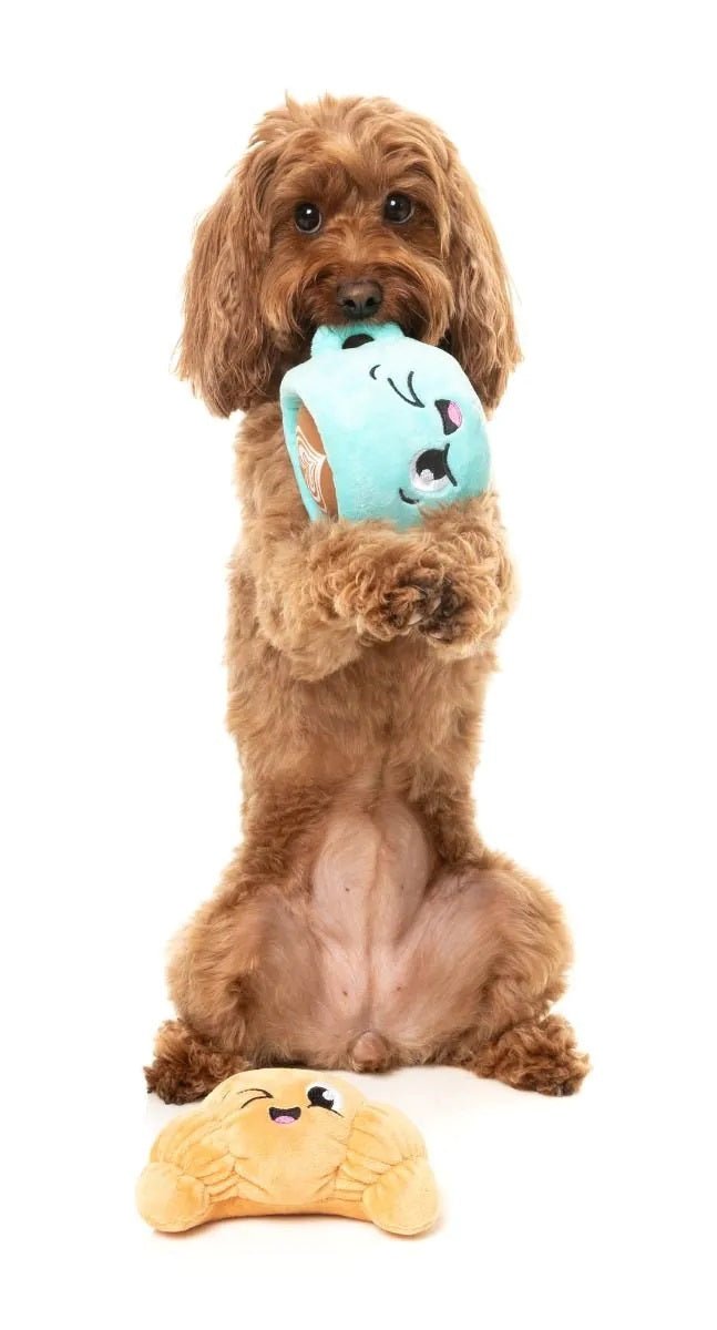 FuzzYard Croissant &amp; Cappuccino Plush Dog Toy 2-Pack - Breakfast Squeaker Set