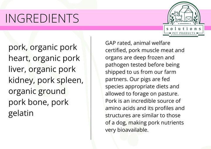 Solutions - Pork Recipe Frozen Raw Fermented Dog Food