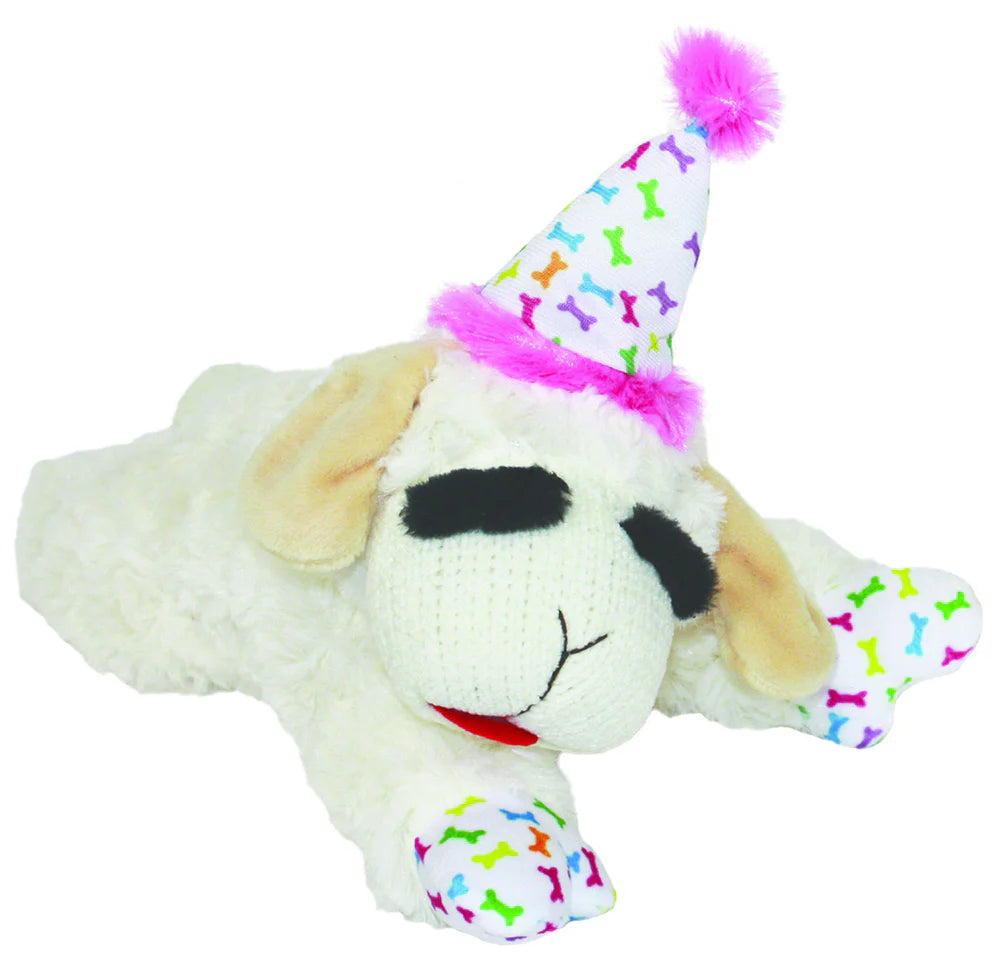 Multipet Lamb Chop w/ Birthday Hat Plush Dog Toy 10.5"