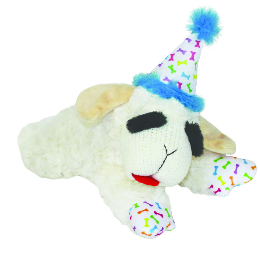 Multipet Lamb Chop w/ Birthday Hat Plush Dog Toy 10.5"