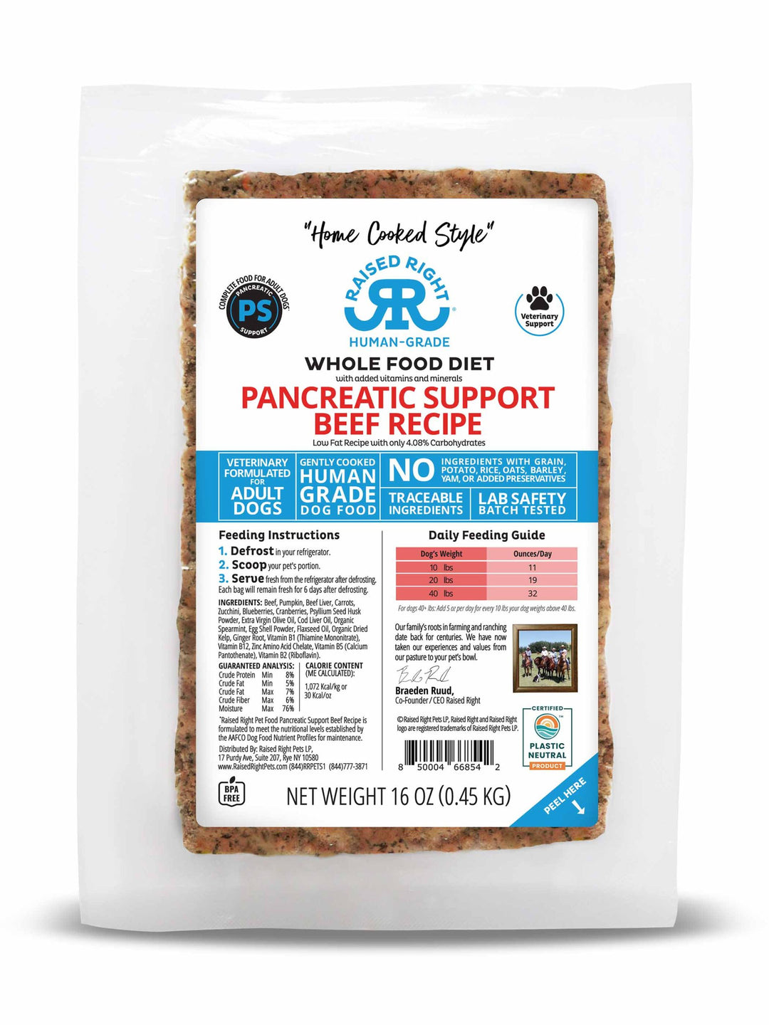 Raised Right - Pancreatic Support Recipe For Dogs Frozen 1lb