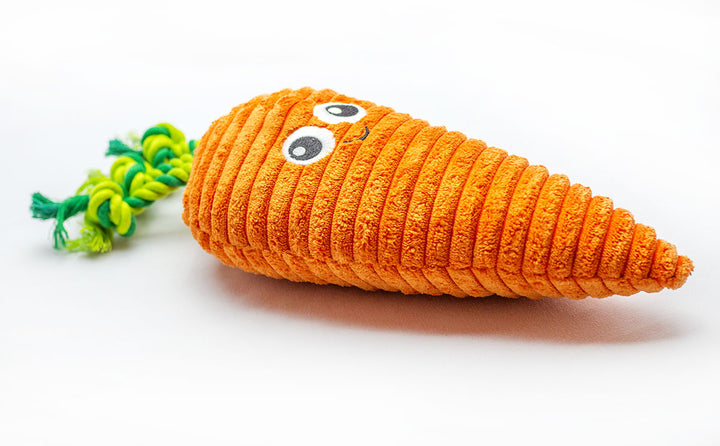 ThoozyPet Carrot Plush Dog Toy 10" - Squeaker &amp; Crinkle Veggie Toy
