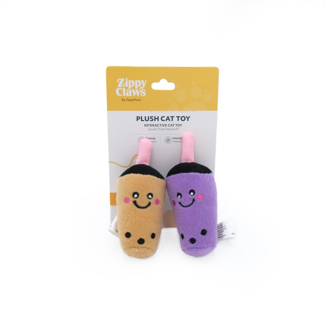 ZippyClaws NomNomz Milk Tea &amp; Taro Cat Toys 2-Pack - Catnip Plush