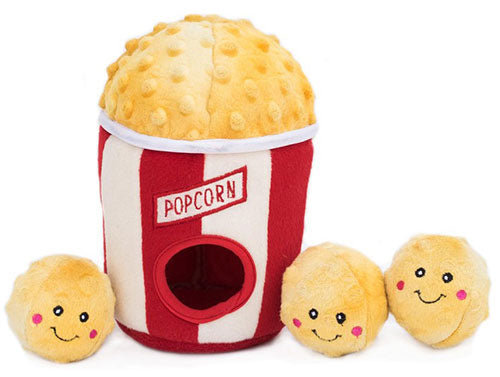 ZippyPaws Zippy Burrow Popcorn Bucket - Interactive Hide &amp; Seek Dog Toy
