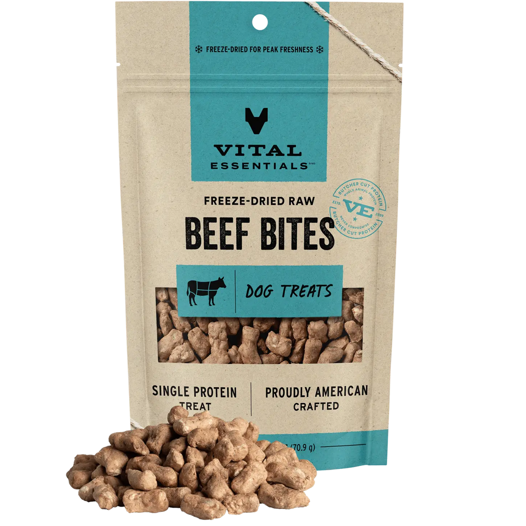 Vital Essentials Freeze Dried Raw Beef Bites Dog Treats - Single Ingredient