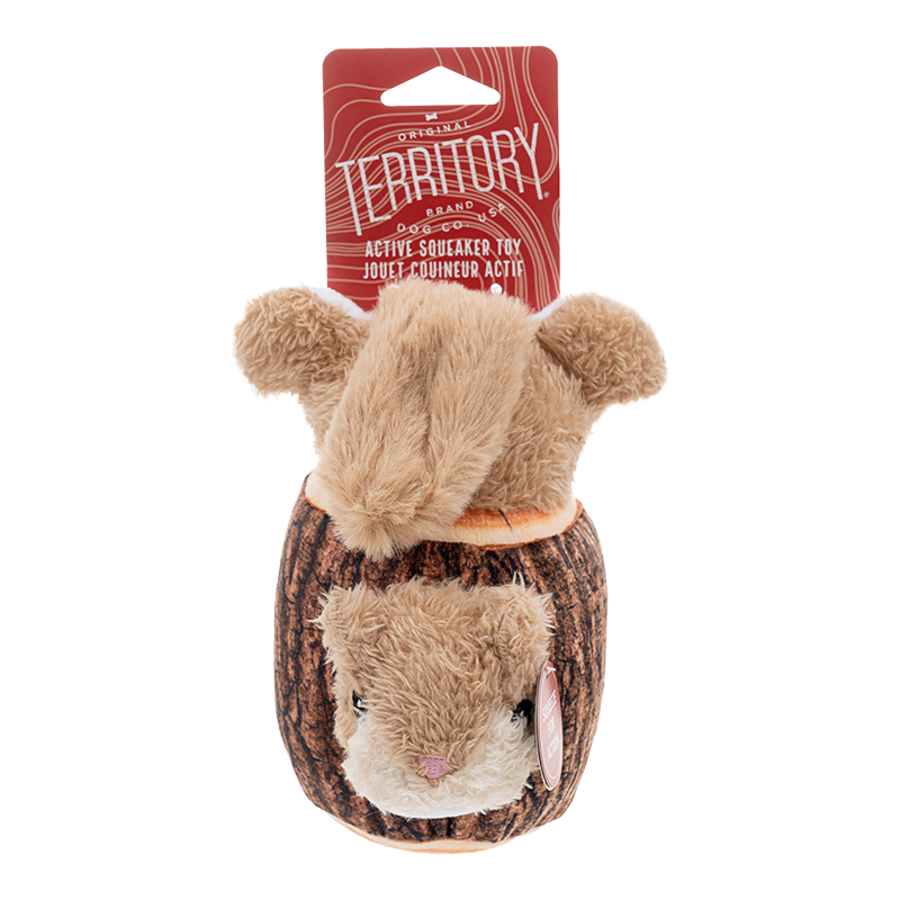 Territory - Plush Squirrel in a log 7" Interactive Dog Toy