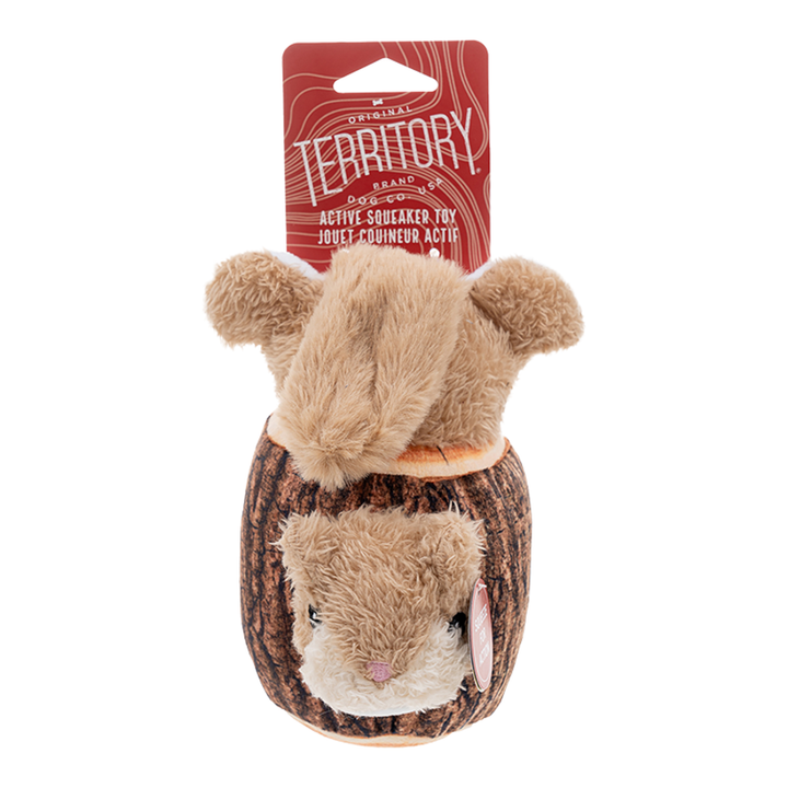 Territory - Plush Squirrel in a log 7" Interactive Dog Toy